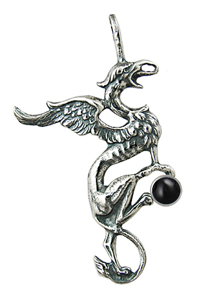 Sterling Silver King Arthur's Griffin Pendant With Black Onyx